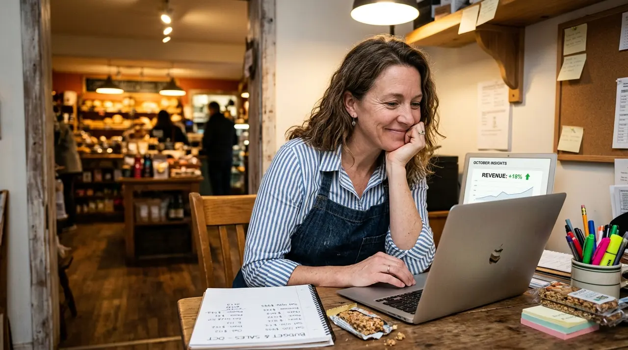 Affordable SEO for small business - small business owner reviewing SEO results on laptop at desk