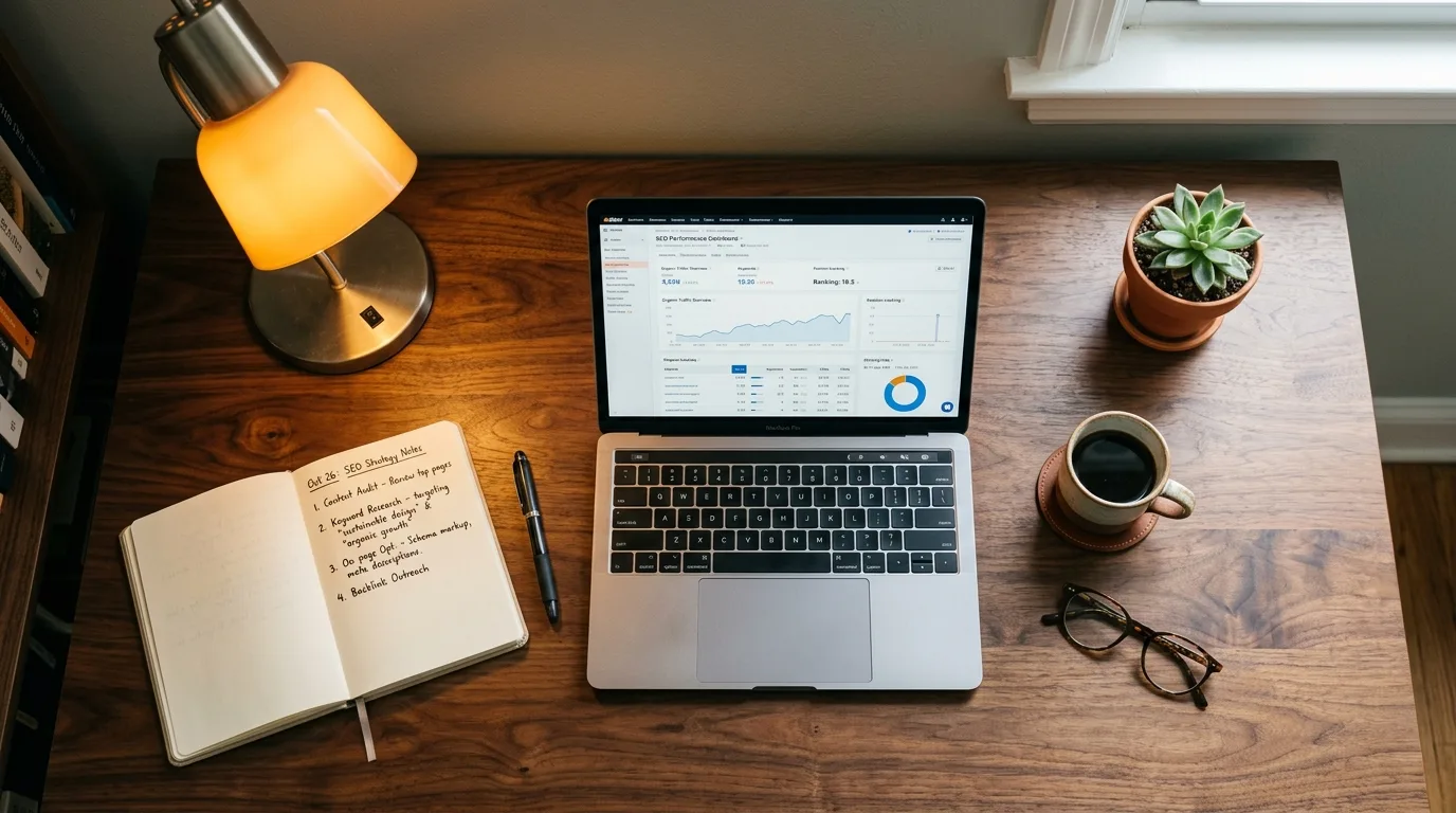 Ruler alongside blog post drafts of varying lengths on a dark desk