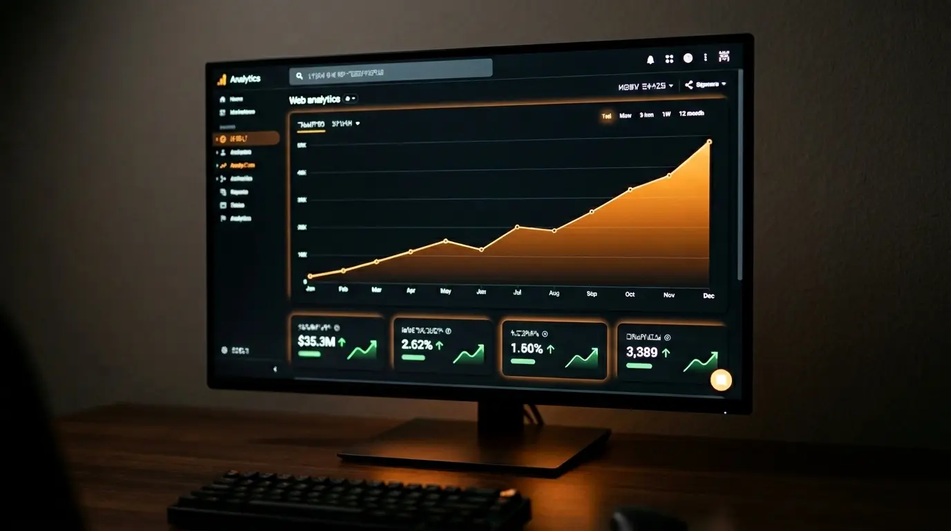 Analytics dashboard showing upward growth chart with amber highlights