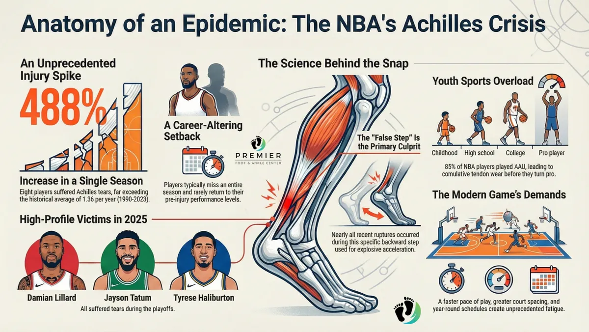 NBA Achilles injury infographic: 488% increase in Achilles tears