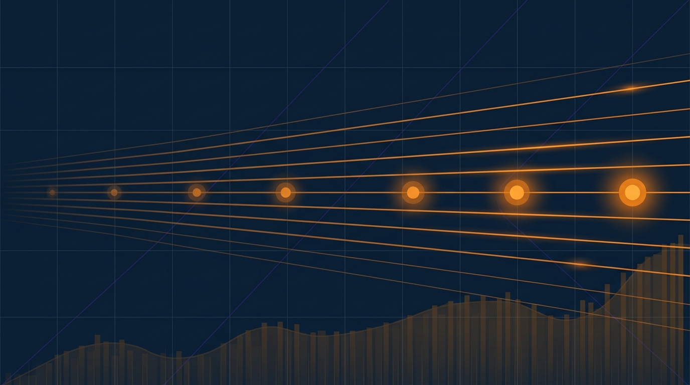 How long does SEO take - abstract timeline visualization on dark navy background
